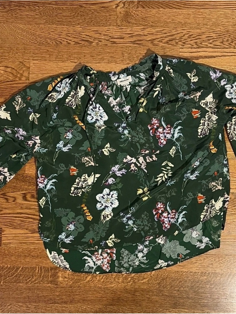 Zadig & Voltaire Dark Green Floral Tie-Neck Blouse